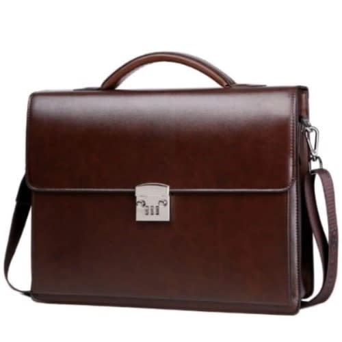 Men's Leather Passcode Briefcase Handbag - Brown - 15.6''