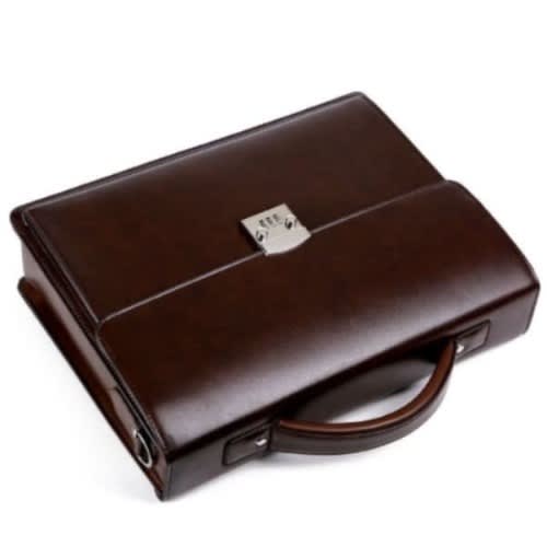 Men's Leather Passcode Briefcase Handbag - Brown - 15.6''