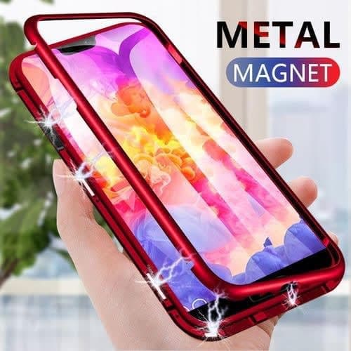 Galaxy A70 Metal Tempered Glass Magnetic Case - Red