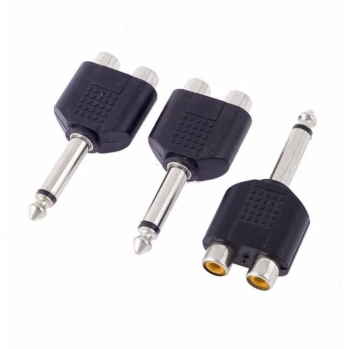 Male Mono Plug to 2 Female RCA Splitter Audio Adapter