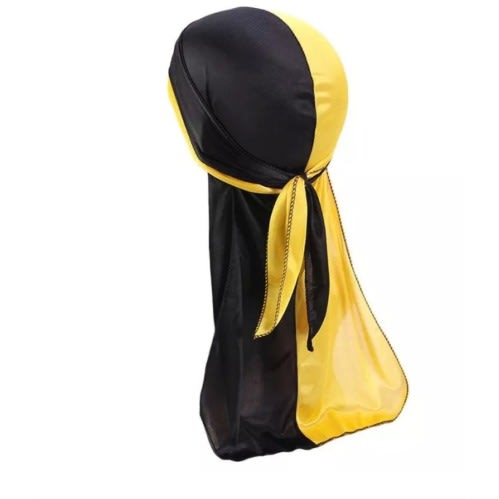 Two Colour  Silk Durag  - Black & Yellow