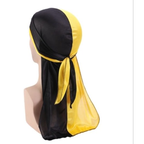 Two Colour  Silk Durag  - Black & Yellow