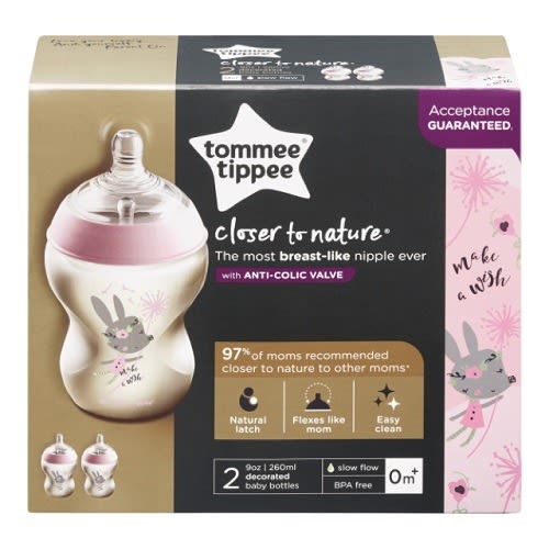 Closer To Nature Baby Feeding Bottle Set With Built-in Anti Colic Valve - 9oz - 2 Pack