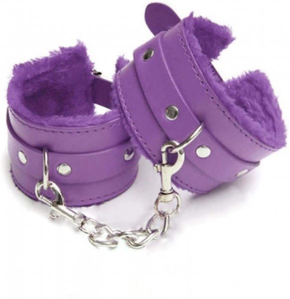 Fantasy Leather Fluffy Sexual Handcuffs - Purple