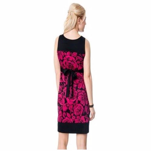 Sleeveless Pleated Maternity Dress - Black & Pink