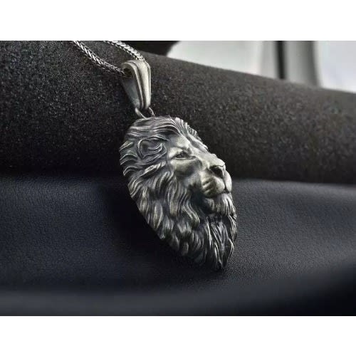 Metal Lion Head Pendant & Necklace For Men
