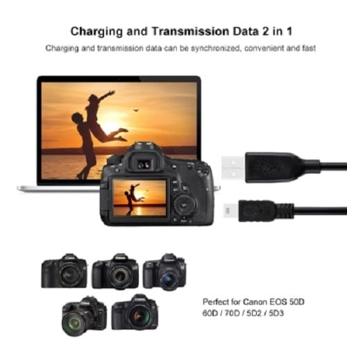 5 Pin USB Sync Data Charging Cable For Canon EOS 50D, 60D, 70D, 5D2, 5D3