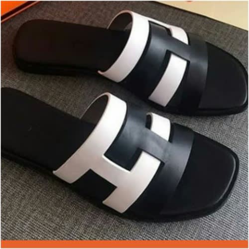 Black & White Male Leather Classy Slippers