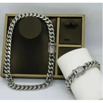 Fashion Front Cuban Chain With Bracelet - Silver