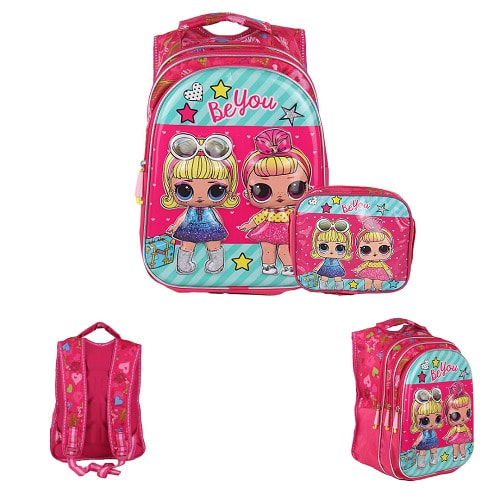 Unique  School Bag With Lunch Box -Pink
