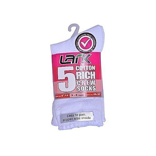 Lark White Socks Superior Back To School Cotton Rich -5 In 1 Pack.- PACK COLOUR MAY VARY- UNISEX