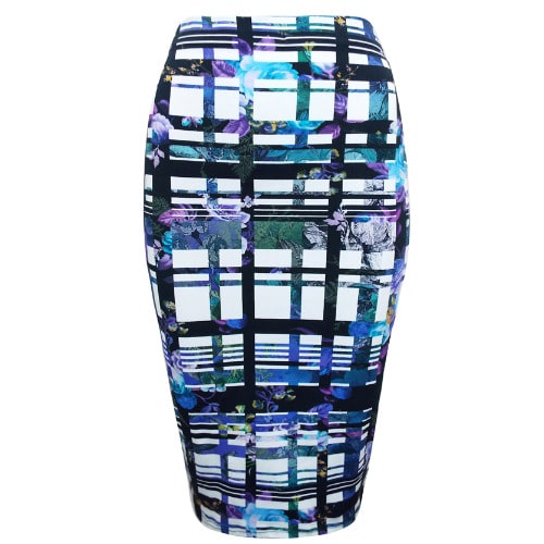 Floral Grid Bodycon Skirt