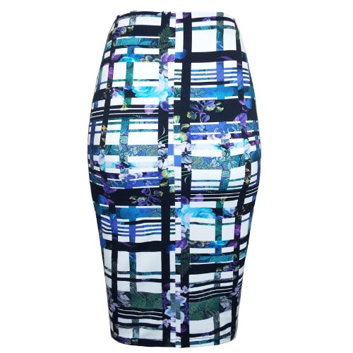 Floral Grid Bodycon Skirt