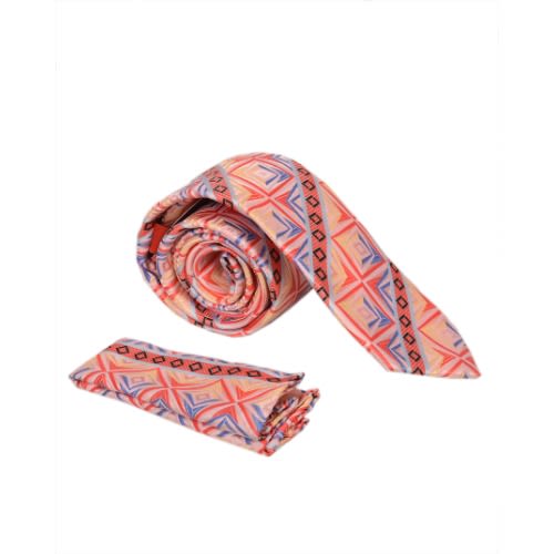 Star Rings Striped Men Tie And Pocket Square-  Multicolor