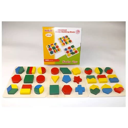 Set Of 3 Wooden Geometric Educational Mathematical Blocks