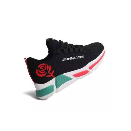 Ladies Classic Casual  Fashion Sneakers With Cute Flower - Black