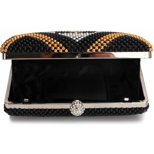 Black / Gold Beaded Rhinestone Clutch Bag