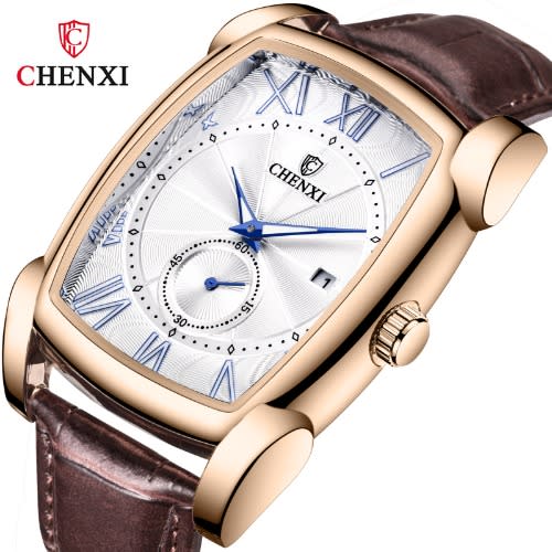Men's Leather Gold Shell Wristwatch - Brown