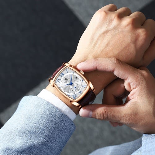 Men's Leather Gold Shell Wristwatch - Brown
