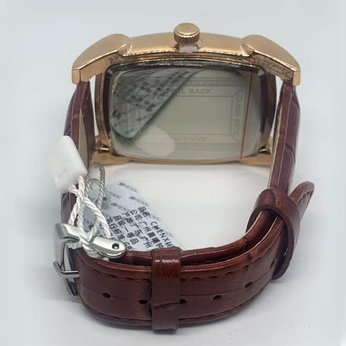 Men's Leather Gold Shell Wristwatch - Brown