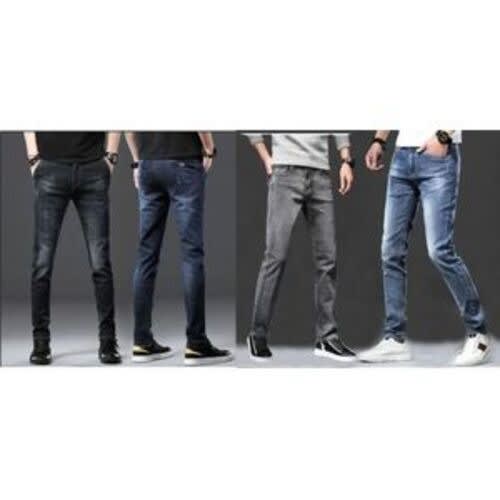 4 Pieces Jean For Men- Blue + Black + Wash Blue And Grey