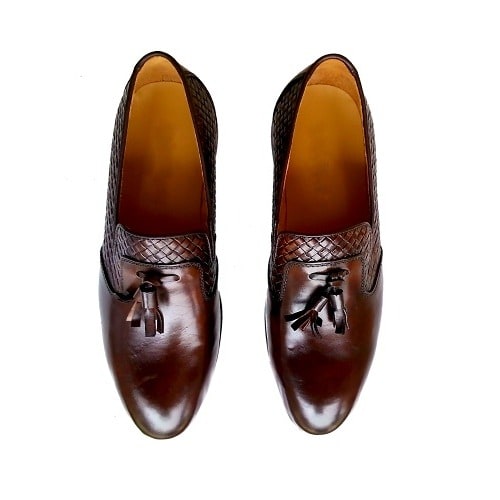 Weaved Tassel Loafers - Brown