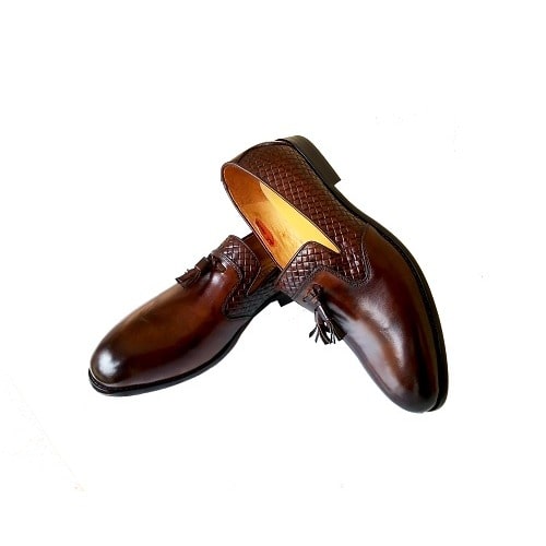 Weaved Tassel Loafers - Brown