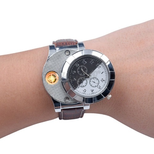 Huay Rechargeable USB Leather Men's Electronic Wrist Watch - Lighter Brown