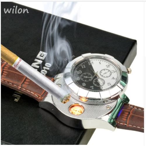 Huay Rechargeable USB Leather Men's Electronic Wrist Watch - Lighter Brown