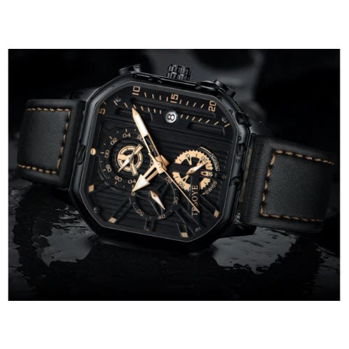 Trsoye Men's Leather Wrist Watch - Black