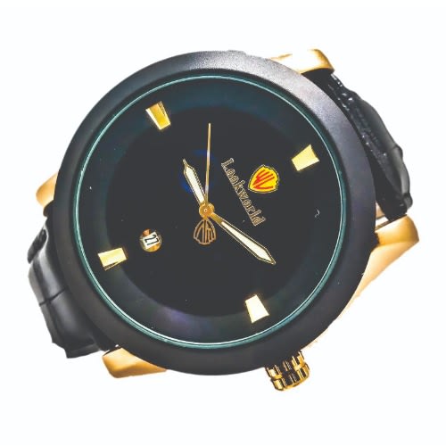 Men's Leather Super Date Function Timeless Wristwatch - Black
