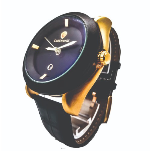 Men's Leather Super Date Function Timeless Wristwatch - Black