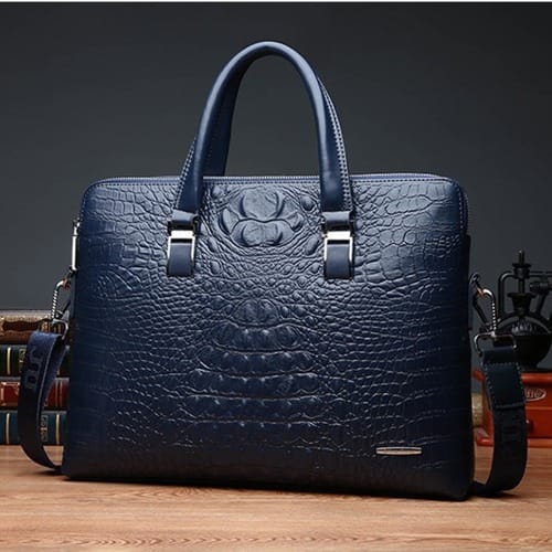Men Navy Blue Crocodile Skin Messenger Bag