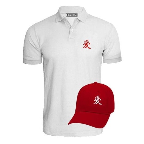 Chinese Love Polo & Cap Bundle - White & Red