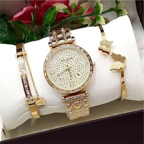 Non Fading Gold Wristwatch + 3 Bracelets For Her