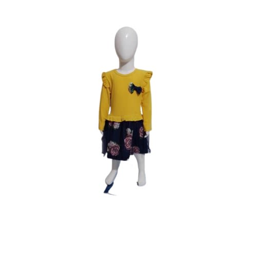 Girl's Dress Decorated With Roses - Yellow