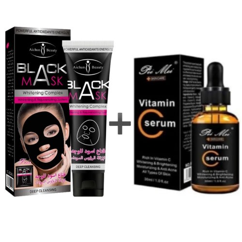 Beauty Black Facial Mask - 120ml + Vitamin C Serum - 30ml(Whitening&Rejuvenating System)