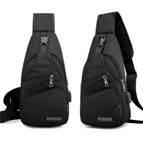 Shoulder Bag With USB Charging Port-Black