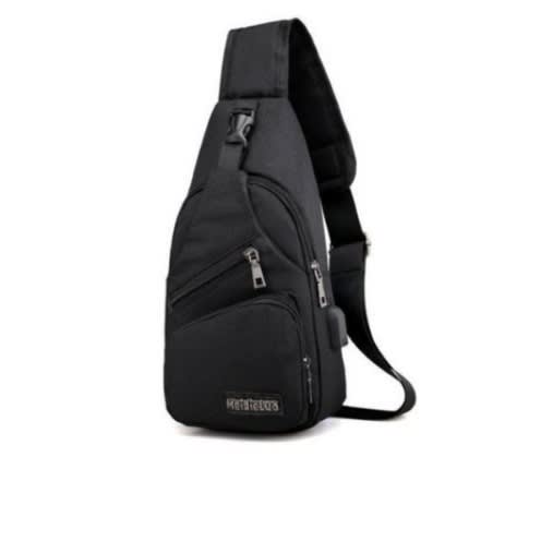 Shoulder Bag With USB Charging Port-Black