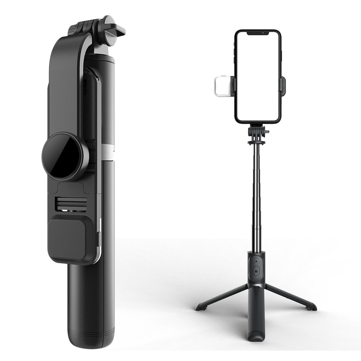 Portable Extendable Selfie Stick Monopod Tripod Black+Fill Light