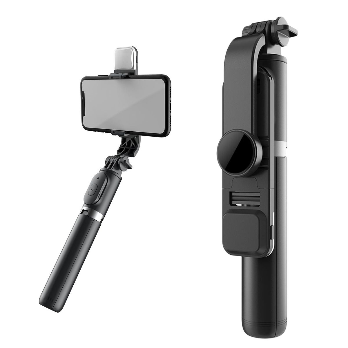 Portable Extendable Selfie Stick Monopod Tripod Black+Fill Light
