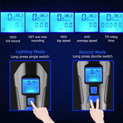 USB Bicycle Light Horn Flashlight Cycle Bike Speedometer