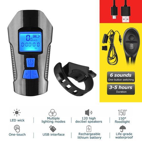 USB Bicycle Light Horn Flashlight Cycle Bike Speedometer