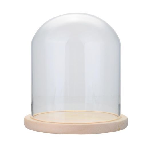 Clear Glass Dome Shade Cover Case W/ Wooden Tray Home Wedding Christmas Decor