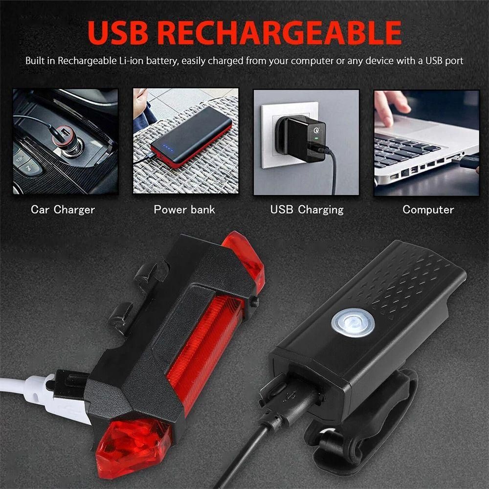 1PC Waterproof Cycling Light Safety  USB Recharge Front Rear Bike Light