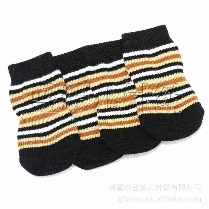 Pet Horizontal Brown Stripe Cotton Knitted Anti-Slip Socks-S