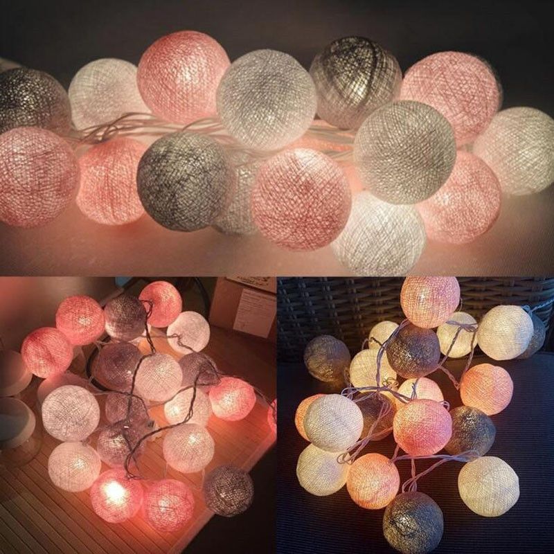 3M 20 Leds Cotton Ball Light String Holiday Wedding Christmas Party Bedroom Fairy Lights Outdoor LED Light Garland Decoration, Power Supply: Battery(Pink)