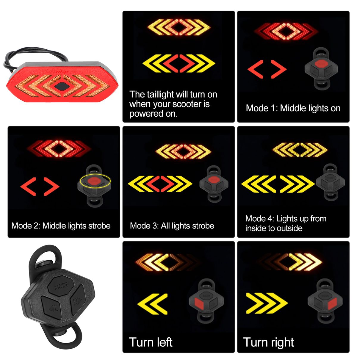 Electric Scooter Tail Light With Turn Signals Wireless