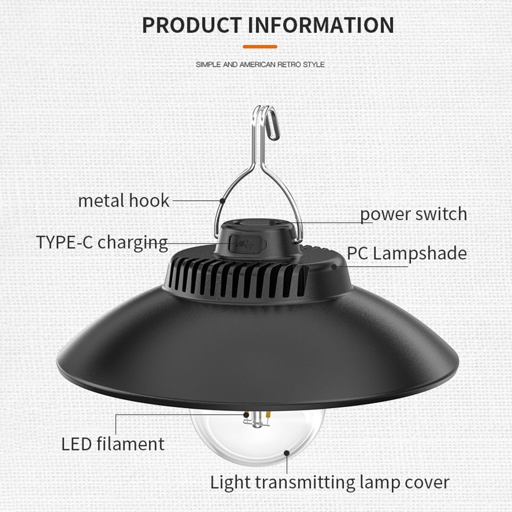 LED Portable Camping Light Typc-C Rechargeable IPX4