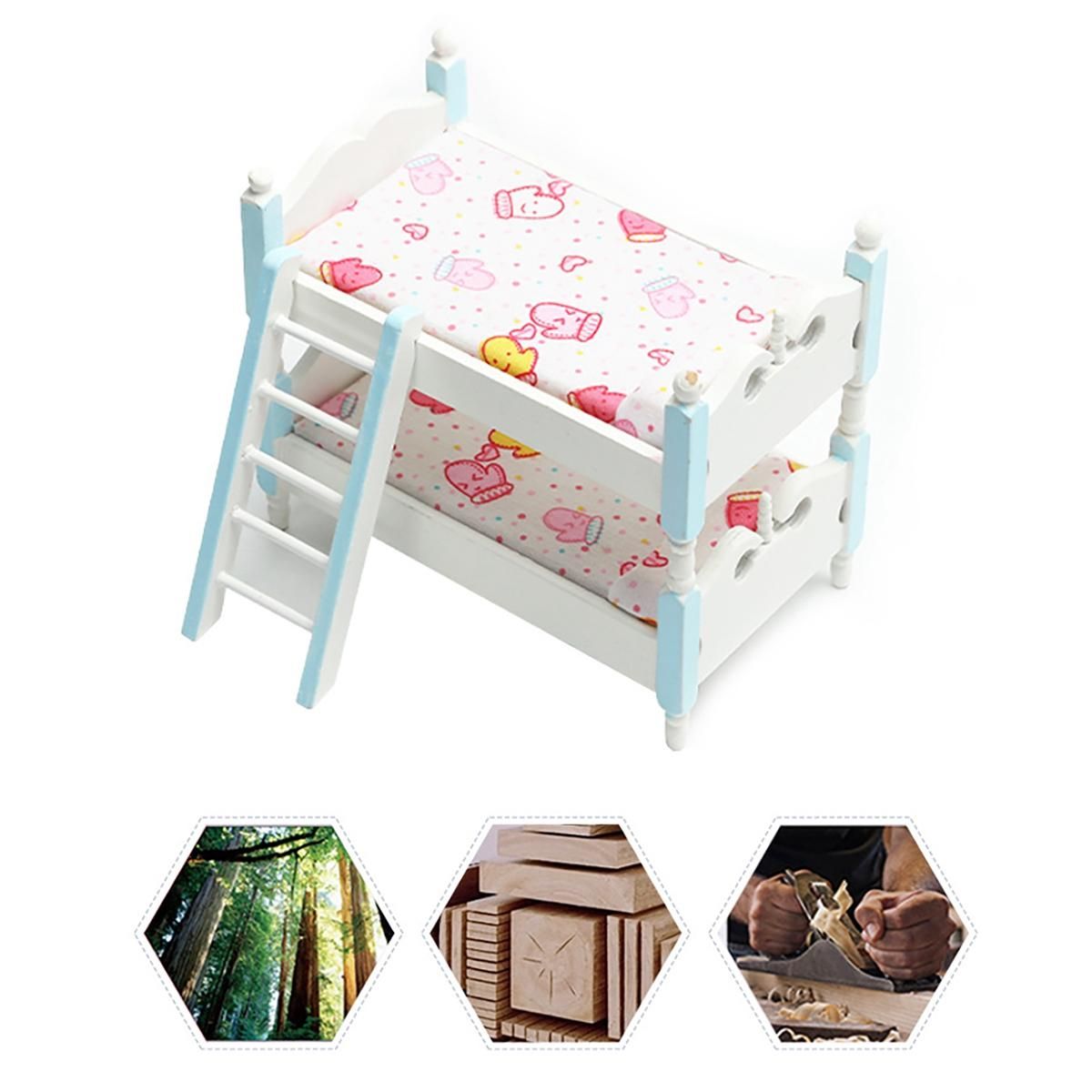 1/12 Dollhouse Miniature Accessories Mini Wooden Bunk Bed